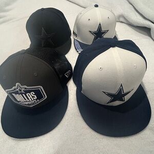 Dallas Cowboys Flat Brim Snapback Hat - White & Navy and 3 fitted hats 7 3/8
